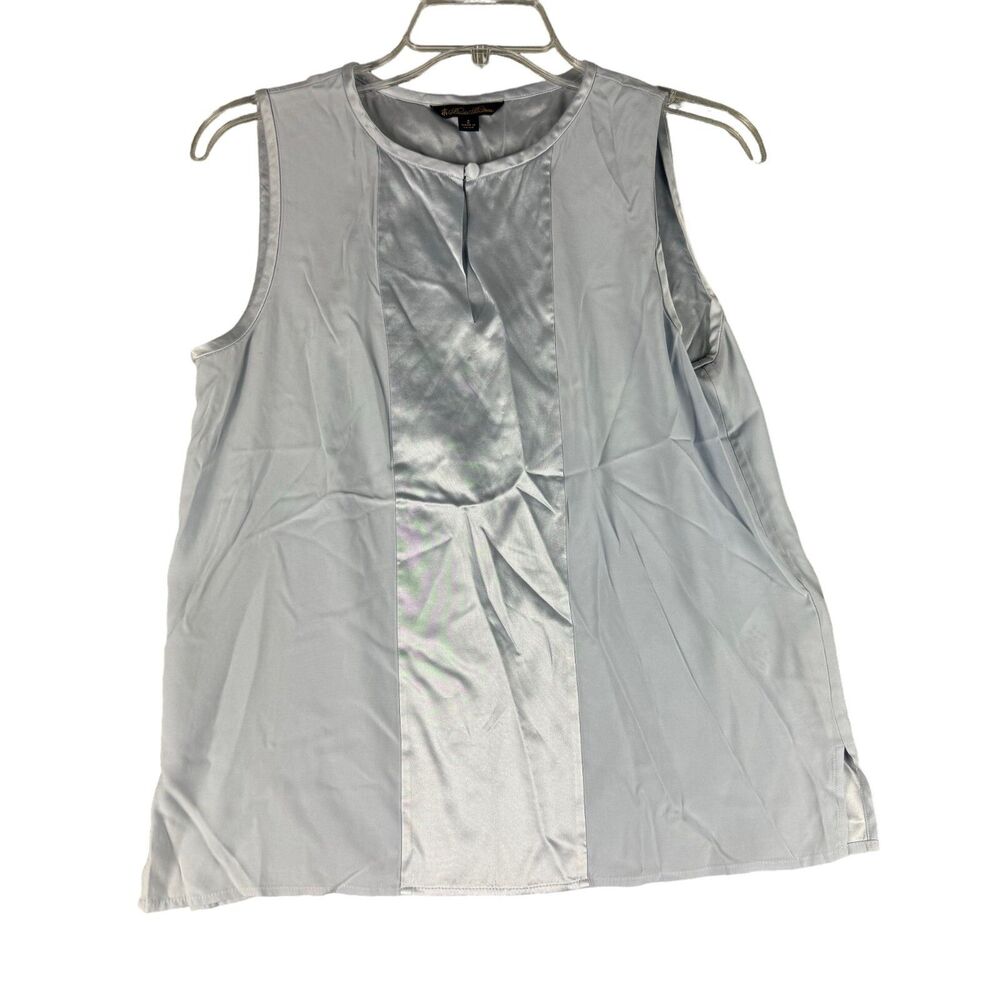 Brooks Brothers Top Women's 2 Blue Sleeveless Button Front Silk Blouse Tank Cute